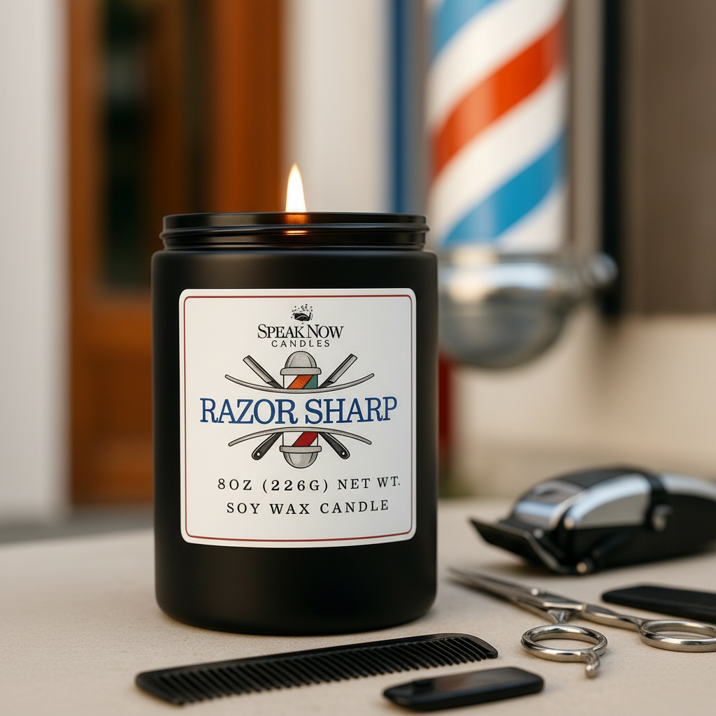 Razor Sharp Candle - Classic Barbershop Vibes | 8oz Soy Wax